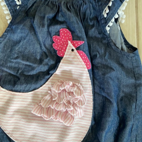 Mud Pie Baby Girl 9-12 Months Denim Pink Chicken - Picture 3 of 6